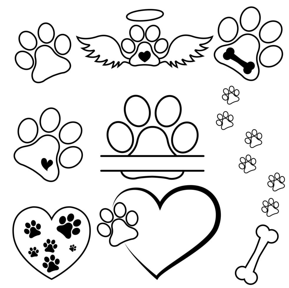 Herz-Pfote-Icon-Vektor-Set. hundepfote illustration zeichensammlung. Liebeshundesymbol. vektor