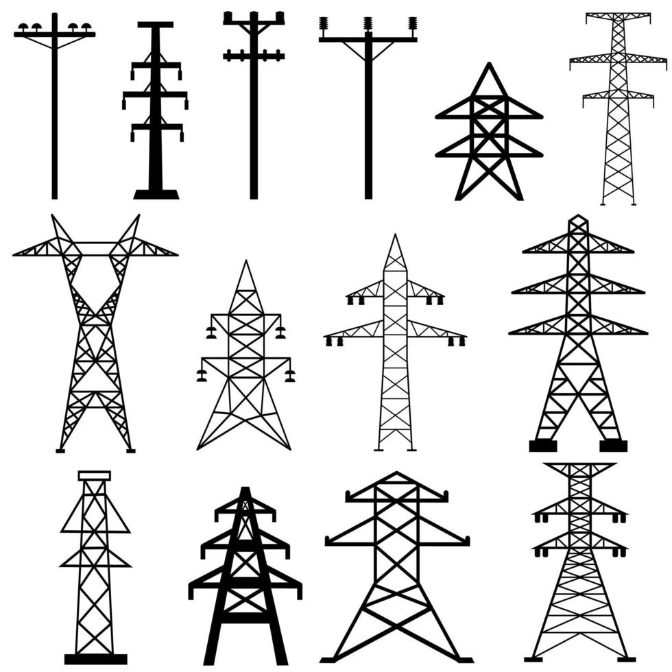elektricitet torn ikon vektor uppsättning. överföring torn illustration tecken samling. kraft rader symbol. elektrisk rader logotyp.