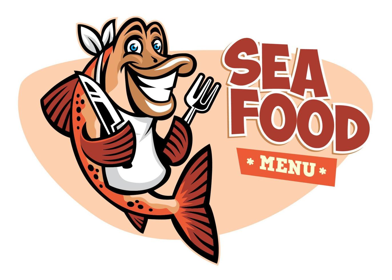 lächelndes Fisch-Meeresfrüchte-Restaurant-Maskottchen vektor