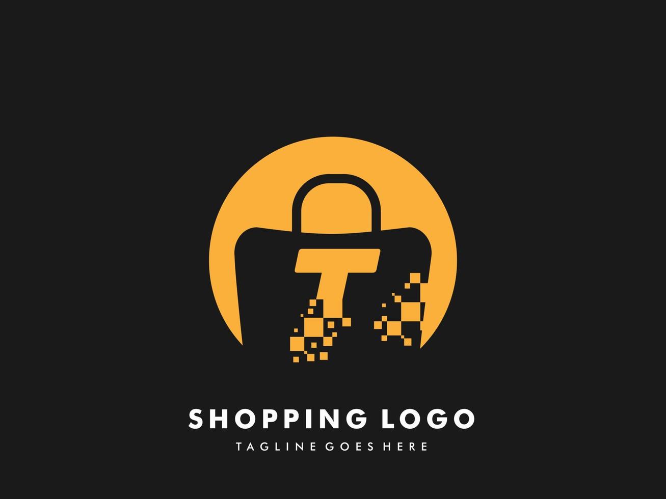 Vektor-Einkaufstasche isolierter Kreis mit Buchstaben t, Symbol für schnelles Einkaufen, kreativer Schnellladen, kreative Logo-Vorlagen für schnelles Einkaufen. vektor