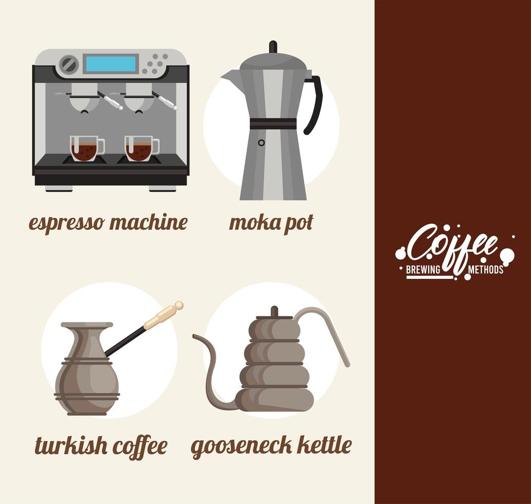 fyra kaffebryggningsmetoder bunt vektor