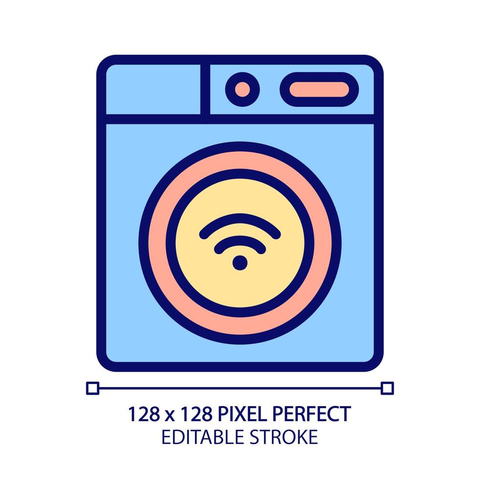 smart tvättning maskin pixel perfekt rgb Färg ikon. Hem apparat. enhet för tvätt. avlägsen kontrollera via smartphone app. isolerat vektor illustration. enkel fylld linje teckning. redigerbar stroke