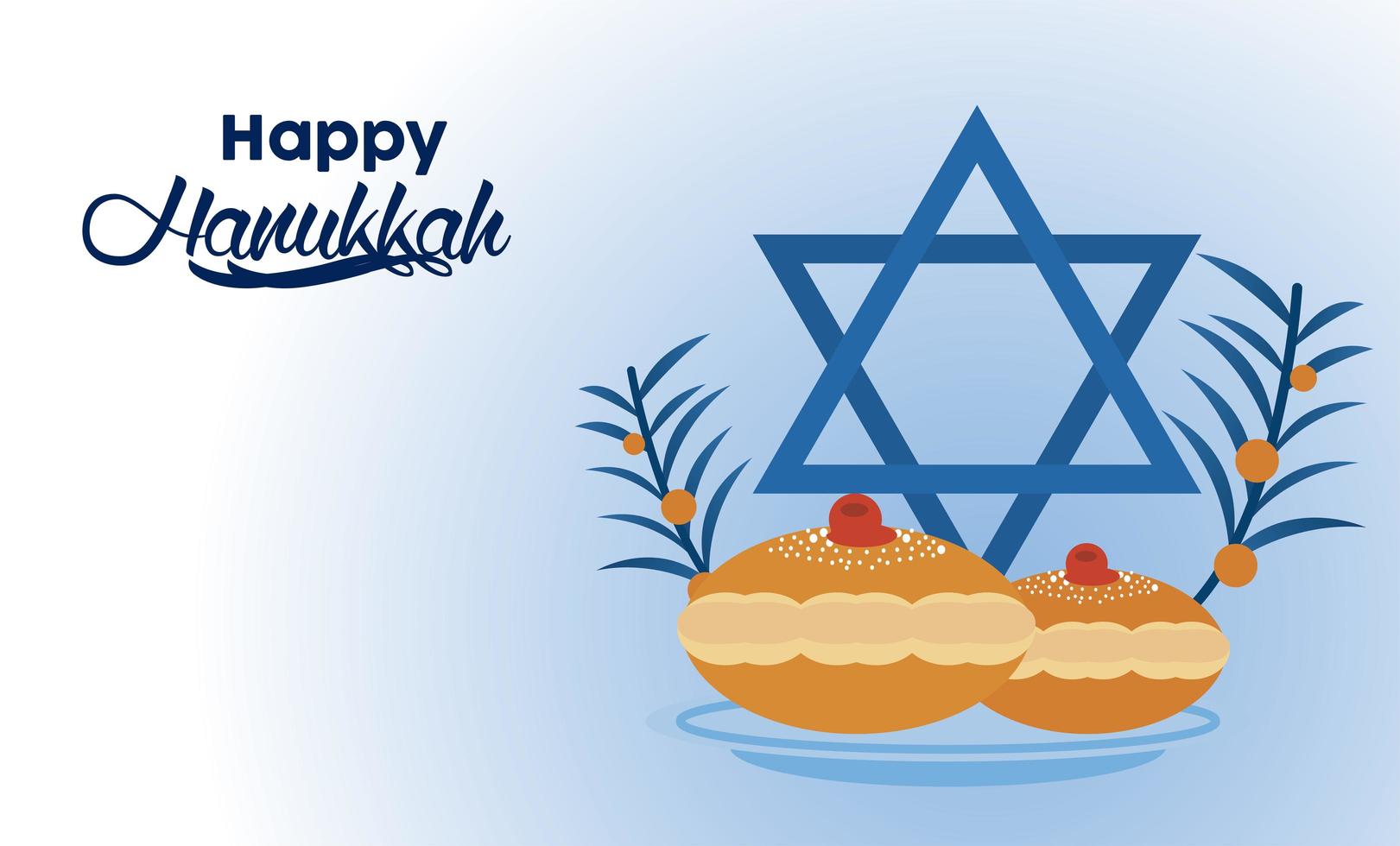 lycklig hanukkah firande med judisk stjärna och bröd vektor