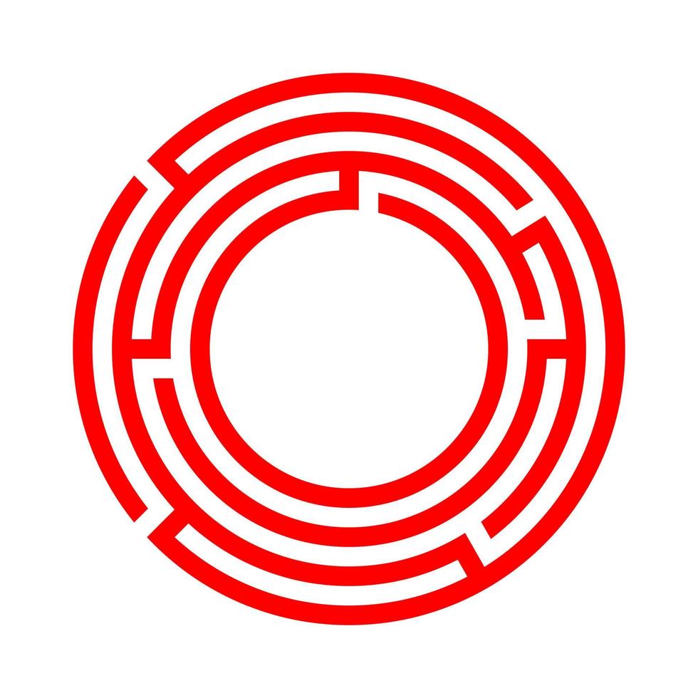 roter labyrinthkreis auf einer weißen hintergrundvektorillustration. abstraktes Logo-Symbol-Symbol. vektor