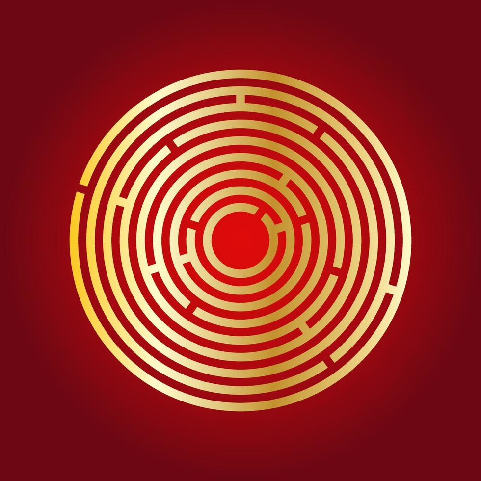 goldenes Gradienten-Labyrinth-Kreis-Vektorsymbol. Rundes Labyrinth-Logo-Symbol. Ein Suchspiel besteht aus komplexen Kreisbahnen mit Logik und Intelligenz. vektor