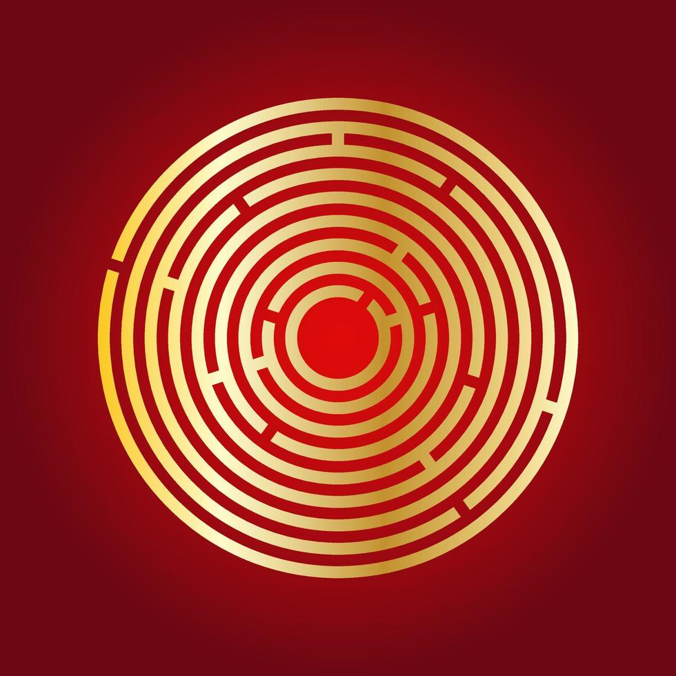 gyllene lutning labyrint cirkel vektor symbol. runda labyrint logotyp ikon. en spel av upptäckt existera från komplex cirkulär väg använder sig av logik och intelligens.