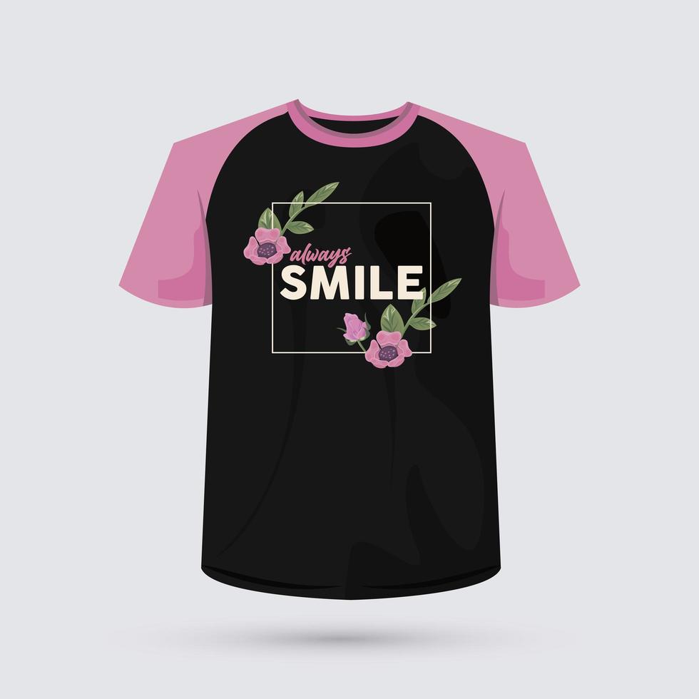 lächle immer Shirt Design mit Blumen vektor