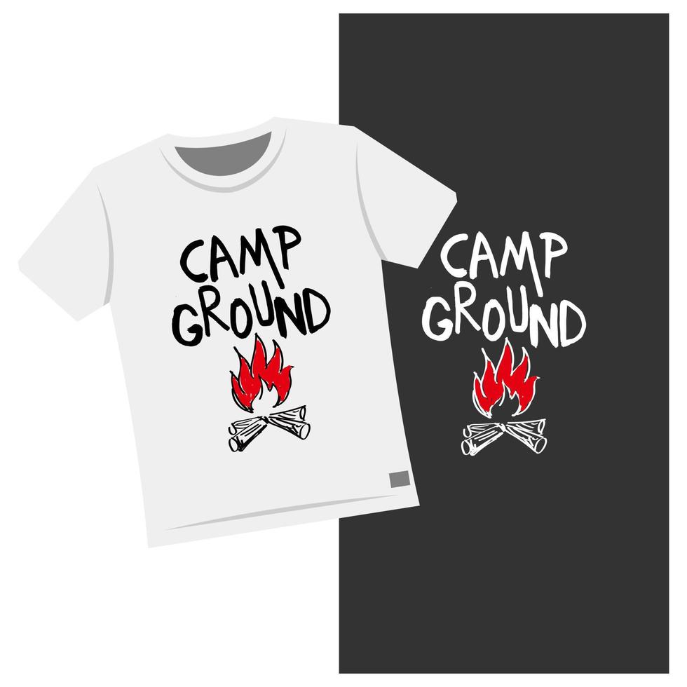 hand dragen campingplats t-shirt design för äventyr hobbies vektor