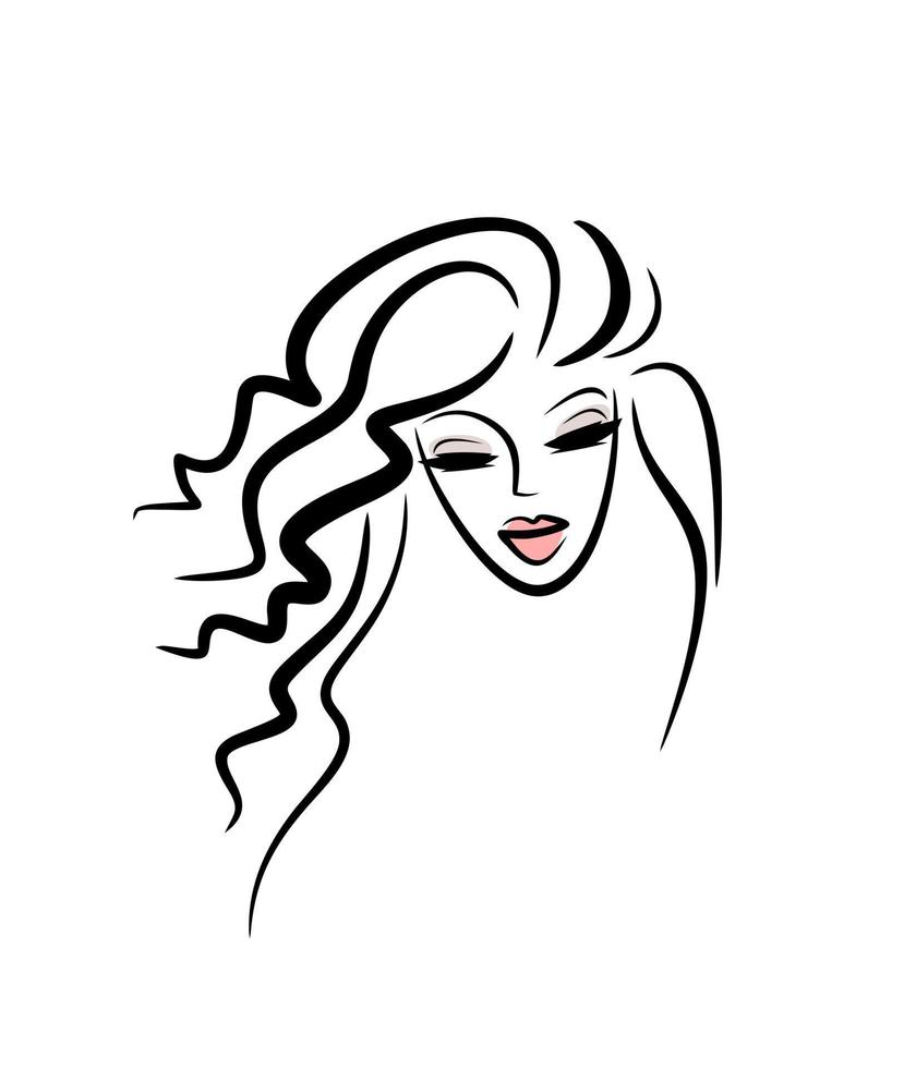 ansikte flicka logotyp skönhet salong. kvinna frisyr ikon. härlig lady porträtt. vektor avatar.