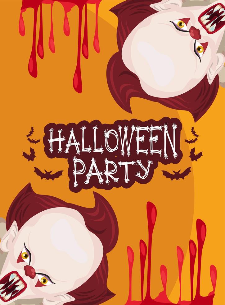 Halloween Horror Party Feier Poster mit Clowns und Blut vektor