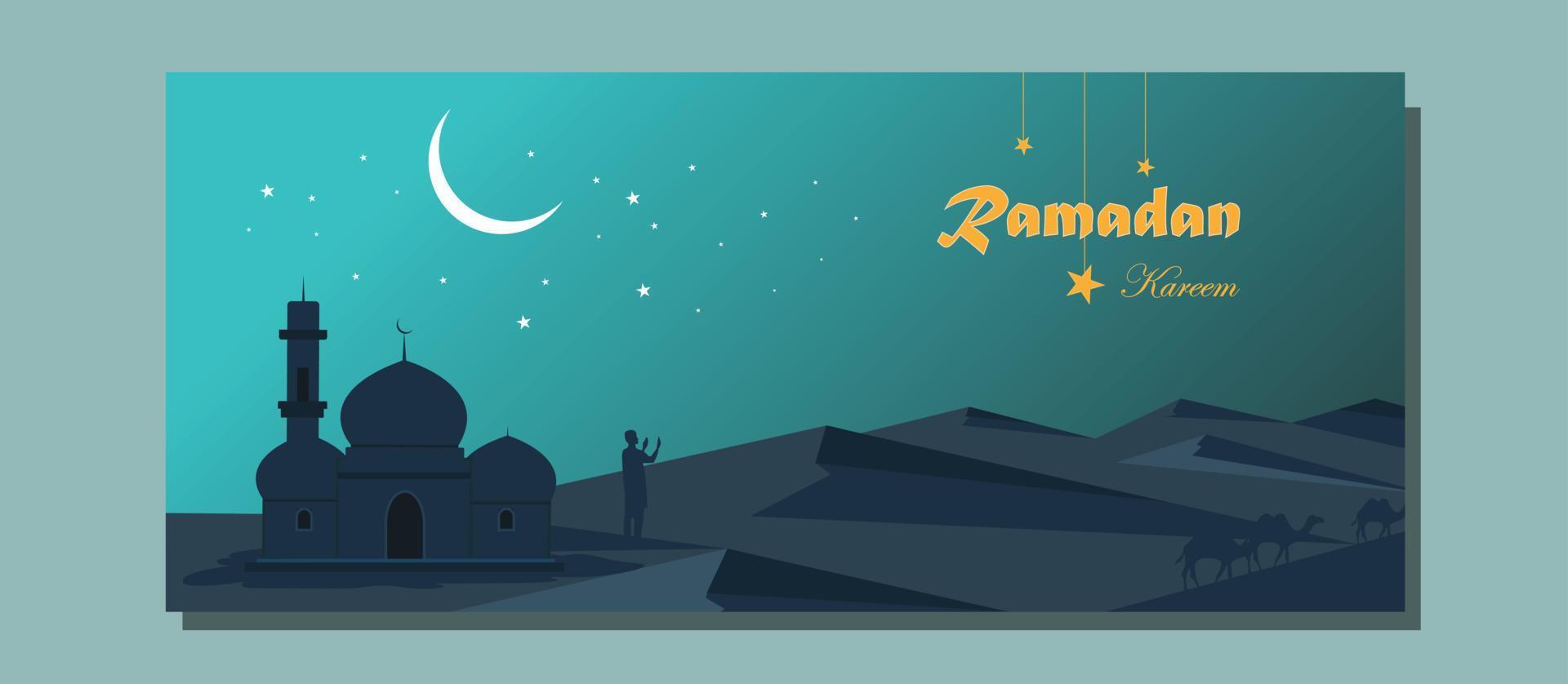 ramadan kareem hälsning islamic illustration bakgrund vektor design med landskap vektor