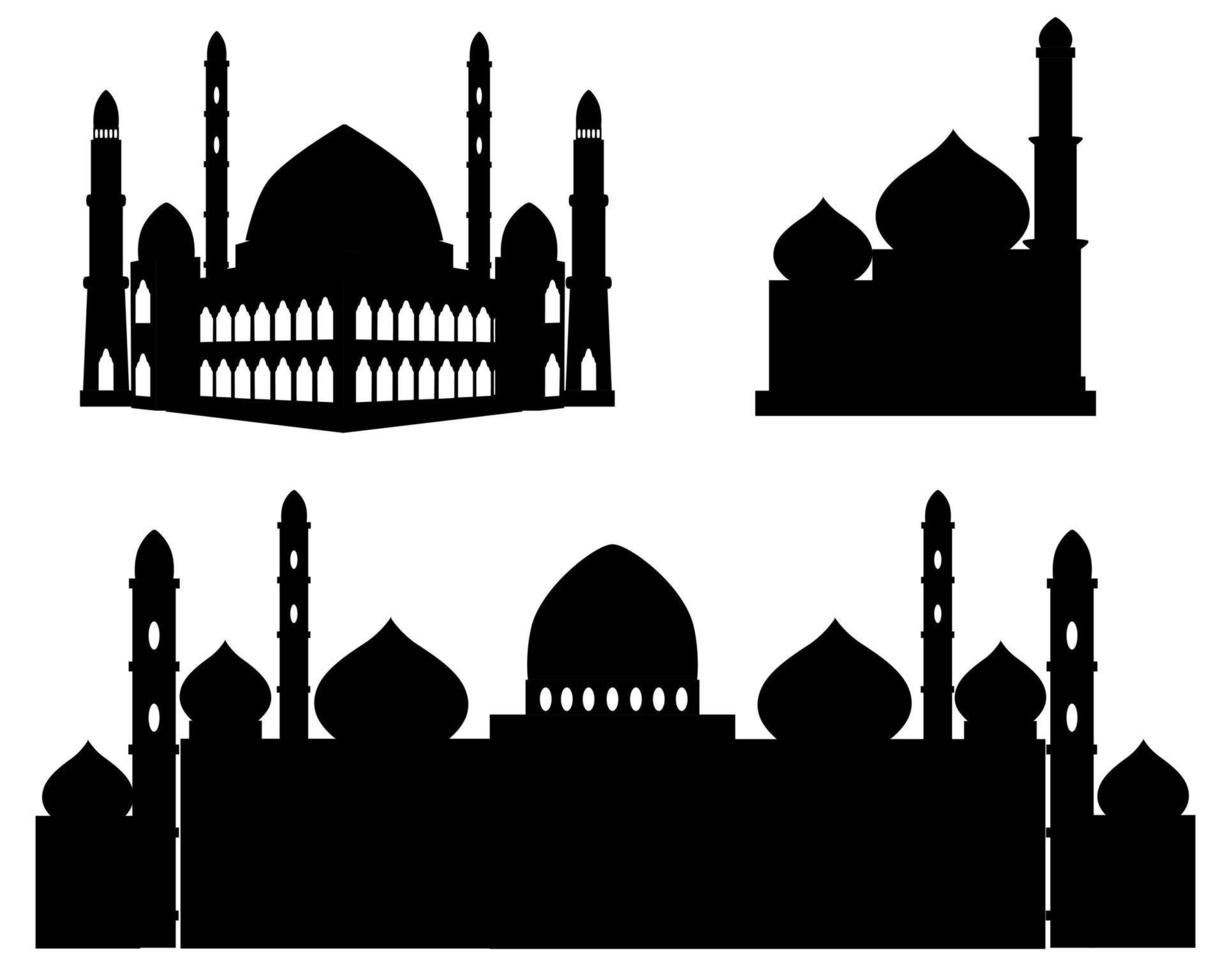 uppsättning av svart moské silhuett för islamic dekoration vektor