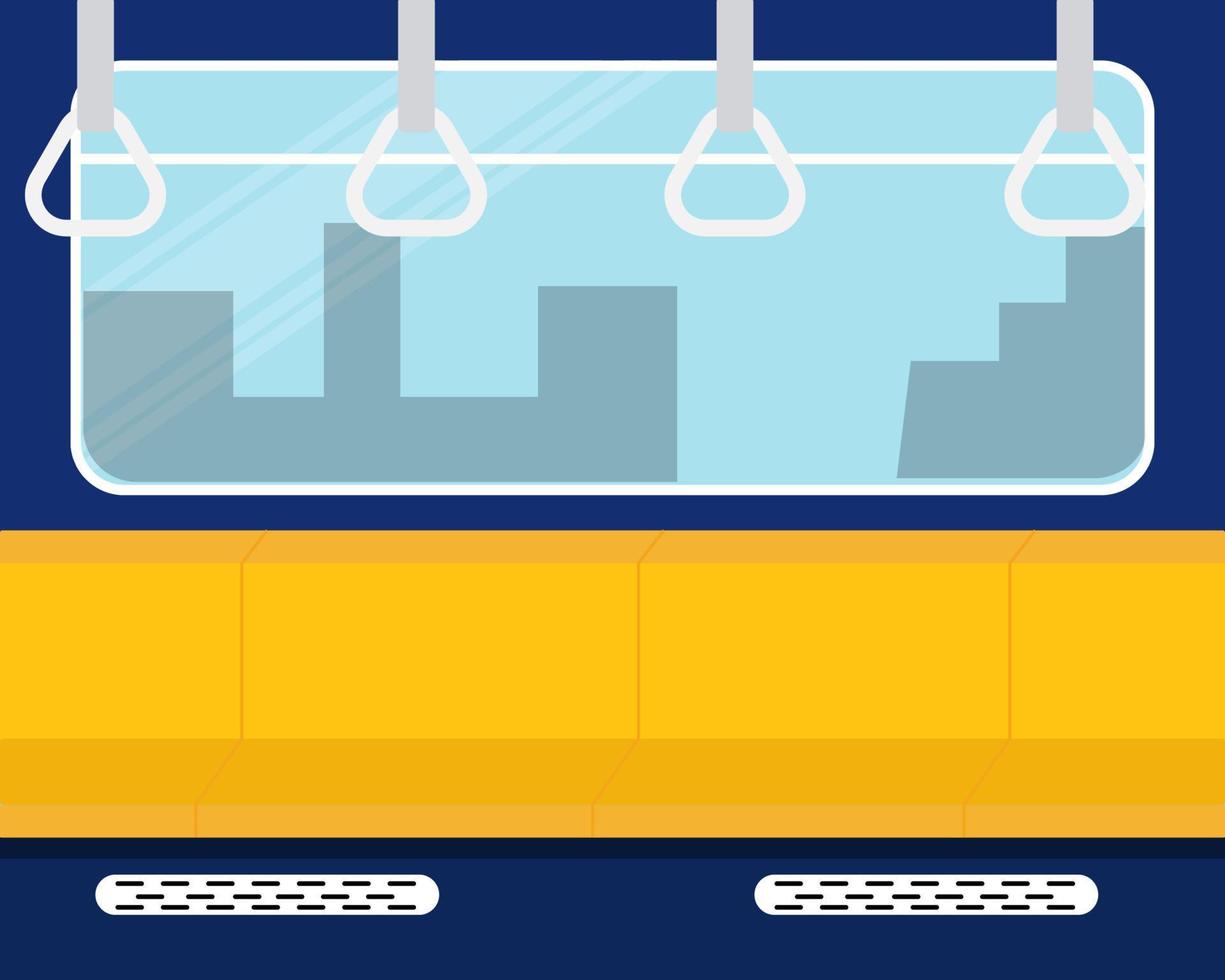 färgrik tecknad serie vektor design. tömma tunnelbana bil interiör modern stad offentlig transport, underjordisk spårvagn platt. gul och blå Färg bakgrund.