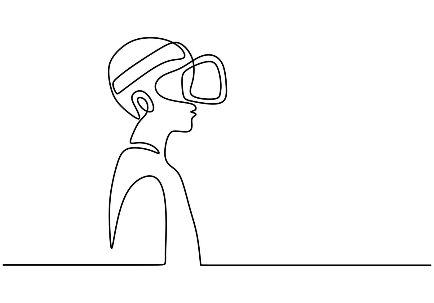 Kinder mit Virtual-Reality-Brille, fortlaufende einzeilige Zeichnung. Vektorillustration Minimalismus Design. vektor