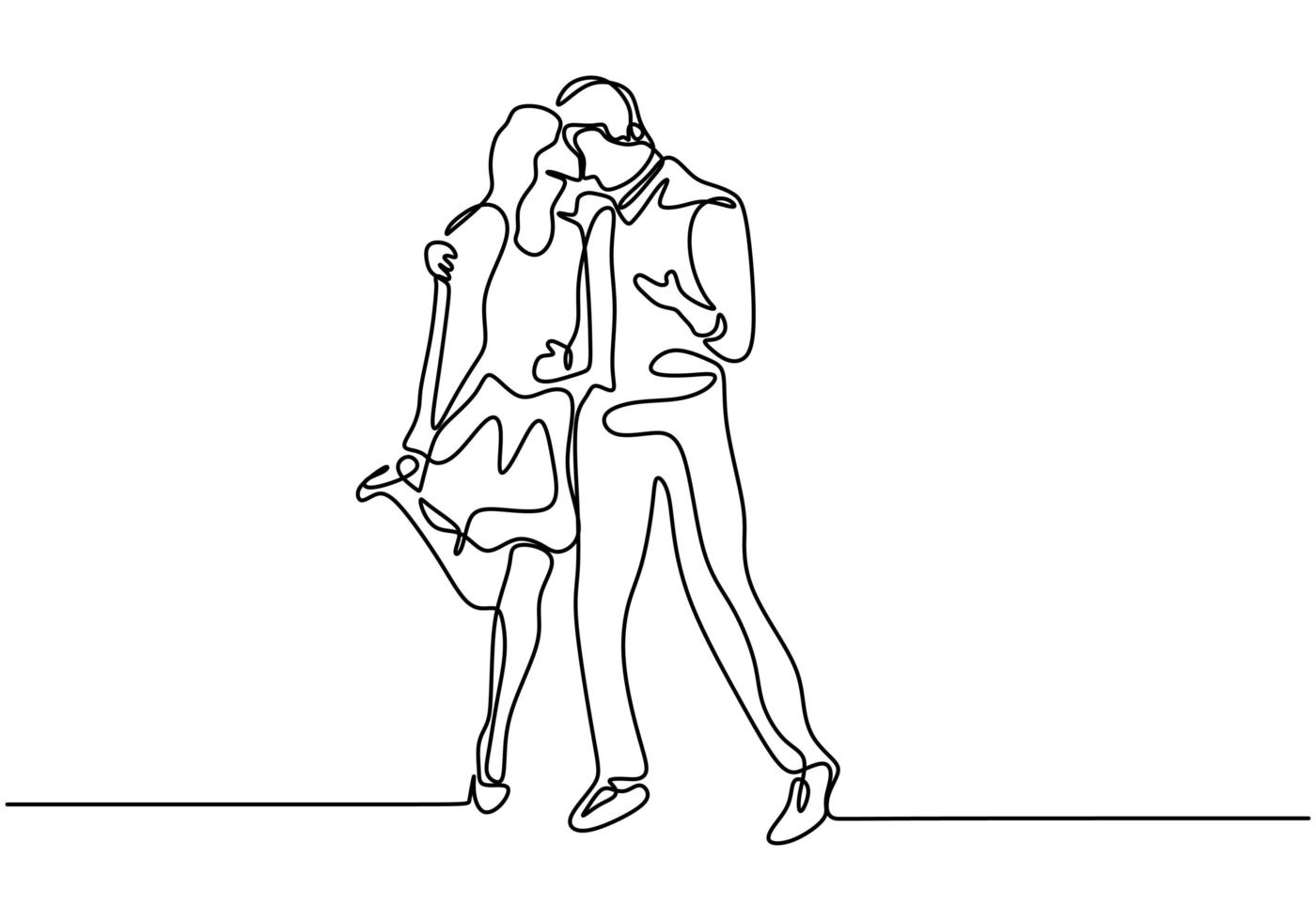 kontinuerlig linjeteckning. romantiska par kyssas. älskare tema konceptdesign. en hand dras minimalism. vektor