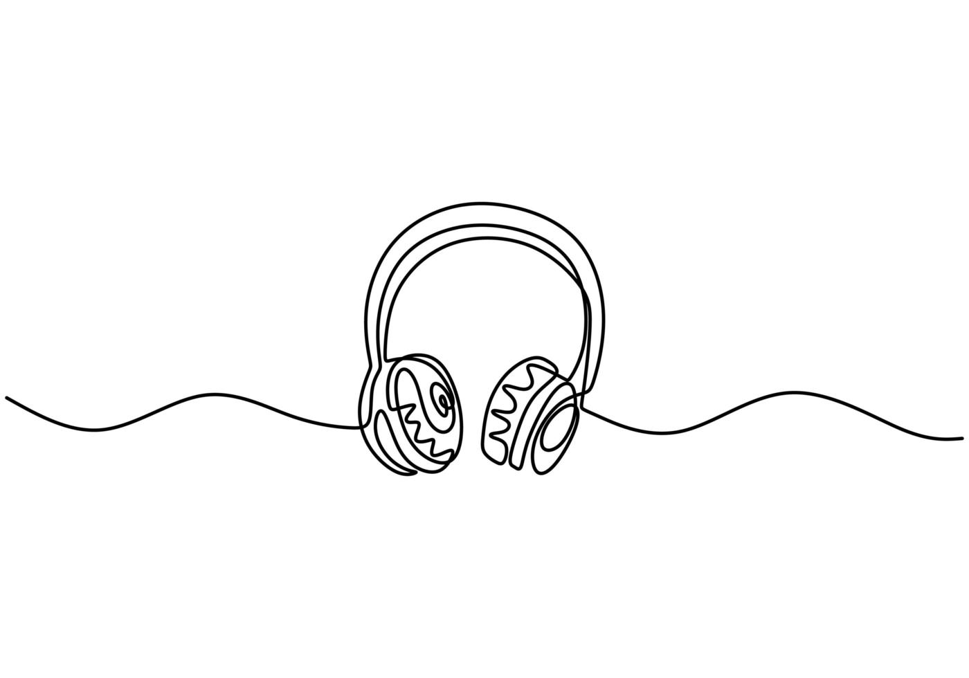 en linje ritning av hörlurar högtalare, enhet gadget kontinuerlig handritad kontur design, isolerad på vit bakgrund vektor