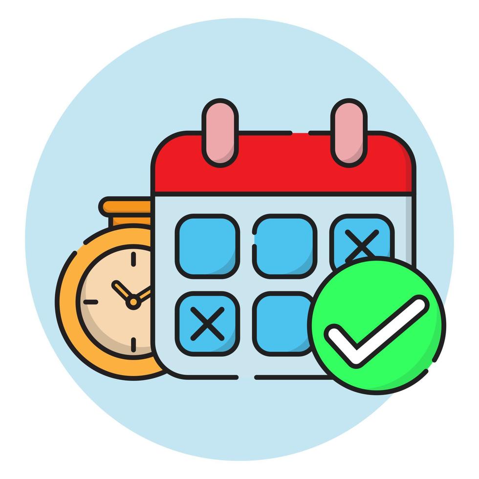 Zeitmanagement-Konzept. Zeitplanbenachrichtigung. Besprechungserinnerung. Kalender mit Wecker und Glockensymbol. Vektor-Illustration. vektor