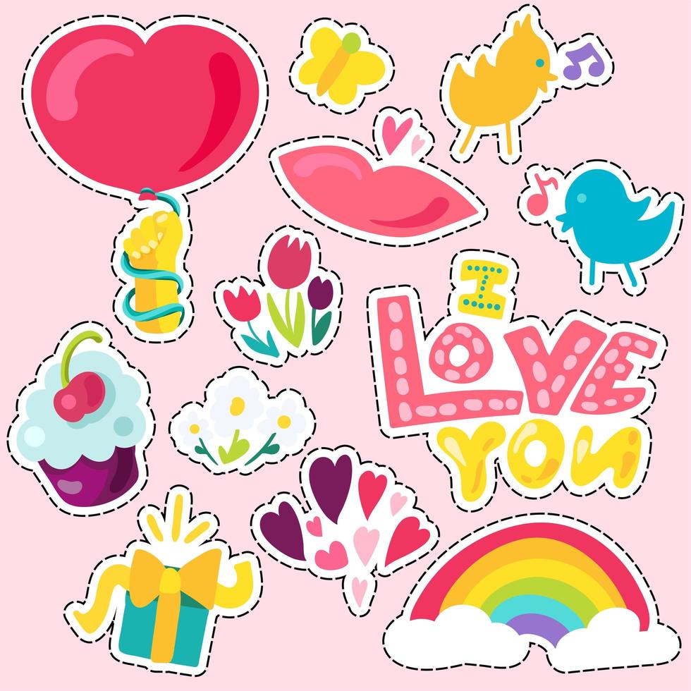 vektor romantisk kärlek patch i doodle