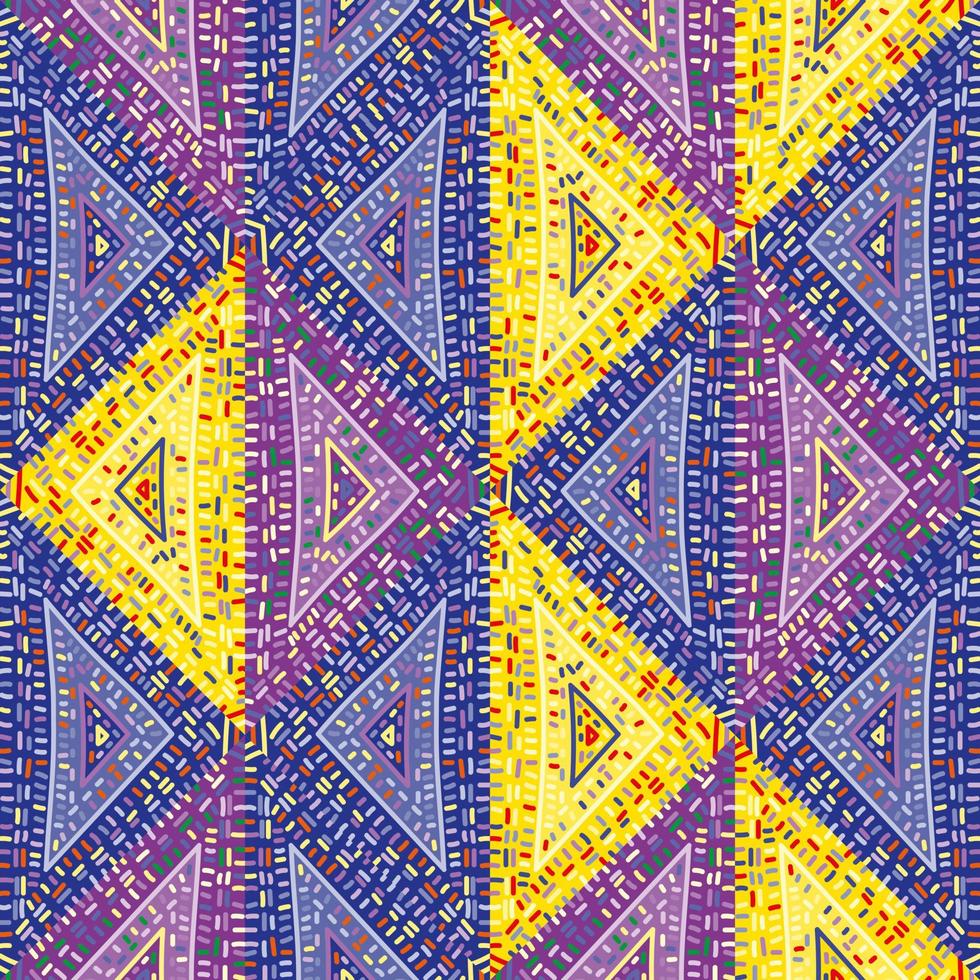 Freihand-Strichlinie Mosaik nahtlose Muster. afrikanische Stickereiverzierung. Vintage Boho-Fliese. abstrakte geometrische ethnische Tapete. vektor