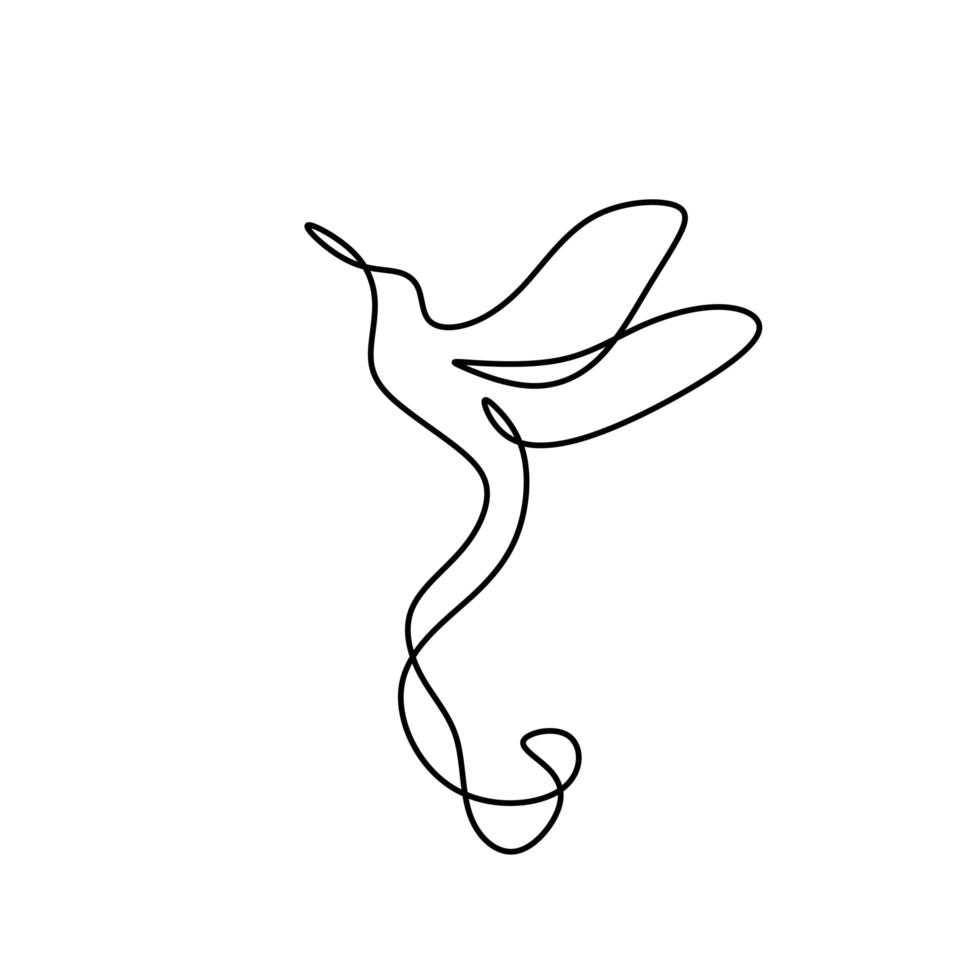 humming bird en linje ritning. vektor illustration minimalism stil, fågel flyger med fantastisk kontur handritad.