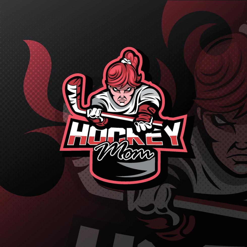 Hockey-Mutter-Logo für Esport-, Sport- oder Spielteam-Maskottchen. vektor