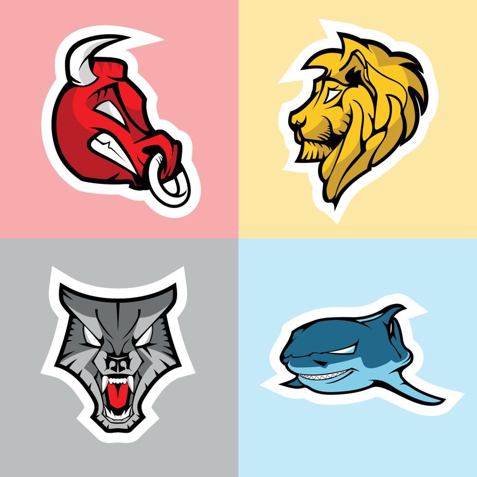 Stier, Löwe, Wolf und Hai. Logo-Set. vektor