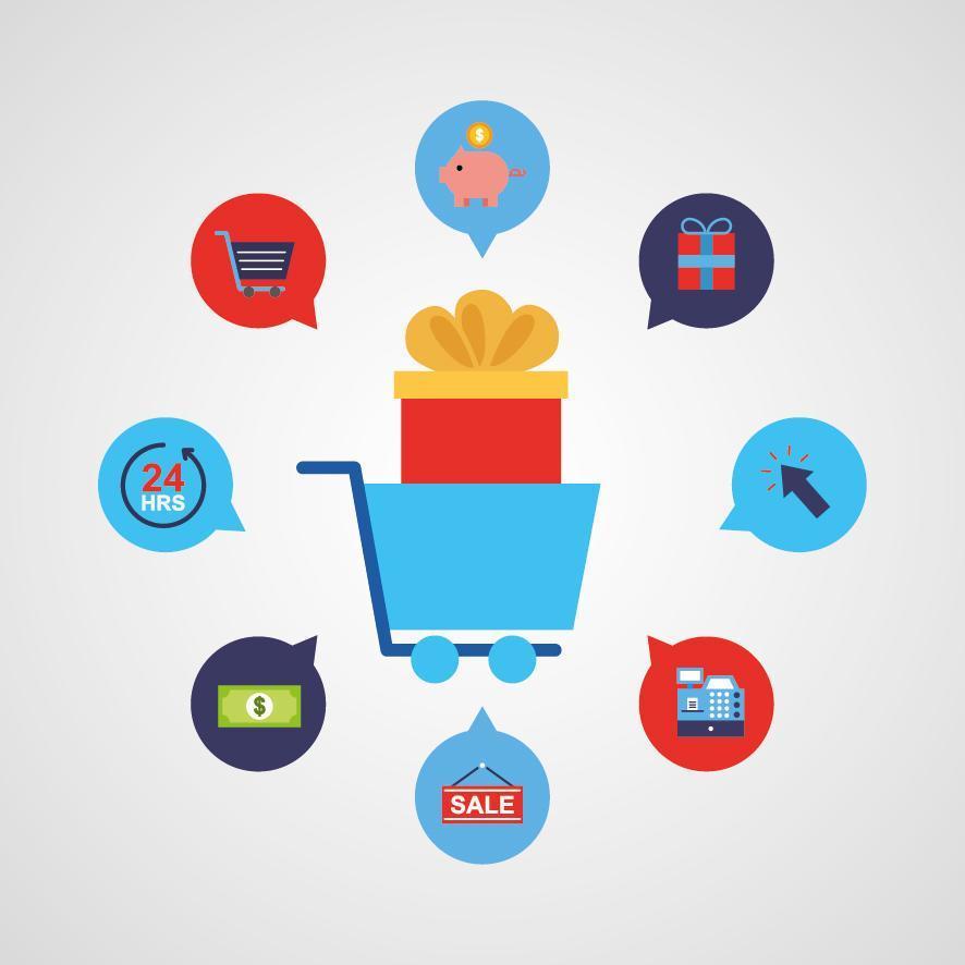 Warenkorb mit Online-Shopping-Technologie-Symbolen vektor