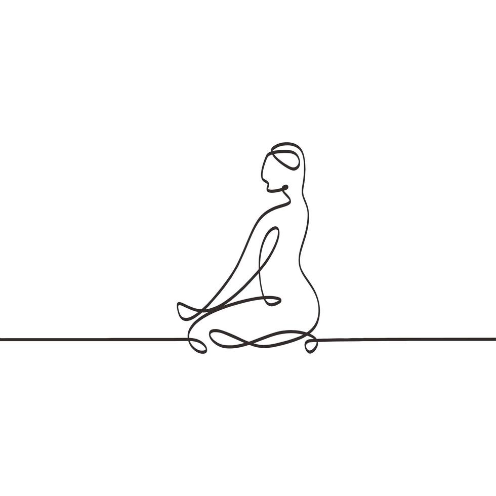kontinuerlig linje ritning meditation logotyp, abstrakt lotus position. minimalism handritad skiss vektorillustration vektor