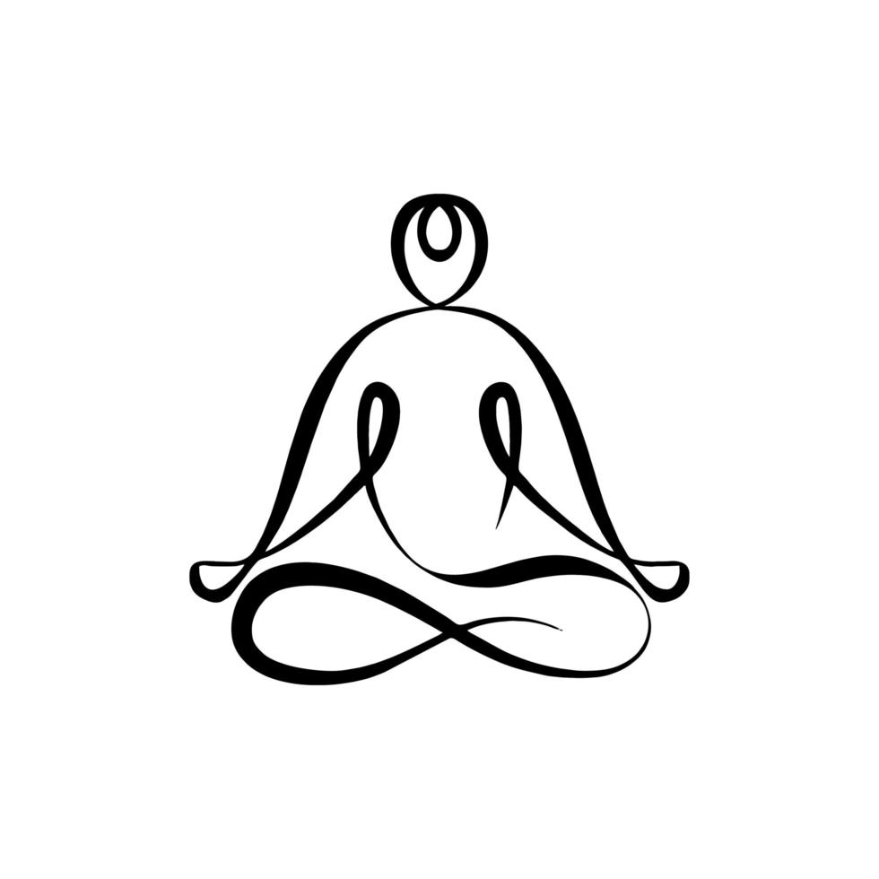 kontinuerlig linje ritning meditation logotyp, abstrakt lotus position. minimalism handritad skiss vektorillustration vektor