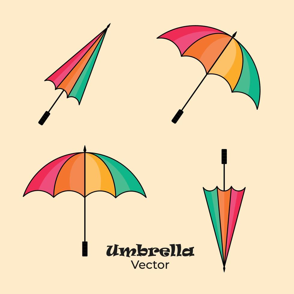 minimalistische bunte regenschirmillustration in verschiedenen positionen auf weichem hintergrund vektor