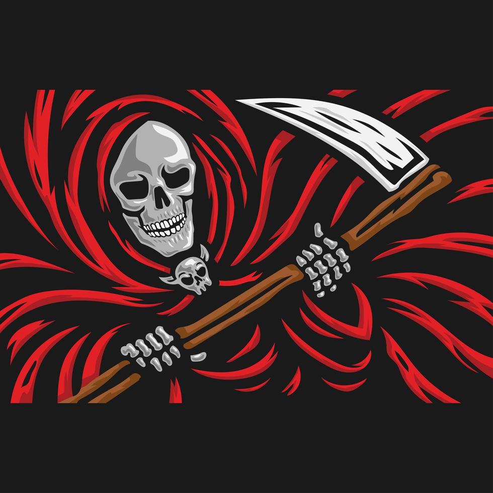 skull av grim reaper med skäran logotyp vektor