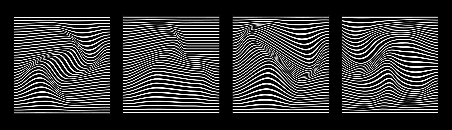 schwarz-weißer abstrakter wellenlinienstreifen-vektorillustrationssatz. wellenförmiger hintergrund der optischen kunst. Sammlung von gestreiften Linien Illusion. vektor