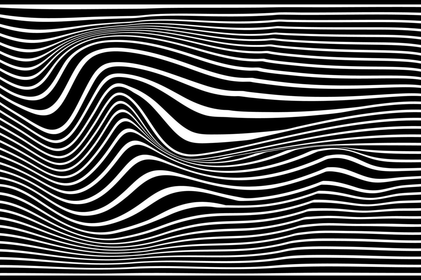 schwarz-weißer abstrakter Wellenlinien-Streifenhintergrund. op art optische täuschung wellig gestreifte vektorillustration. vektor