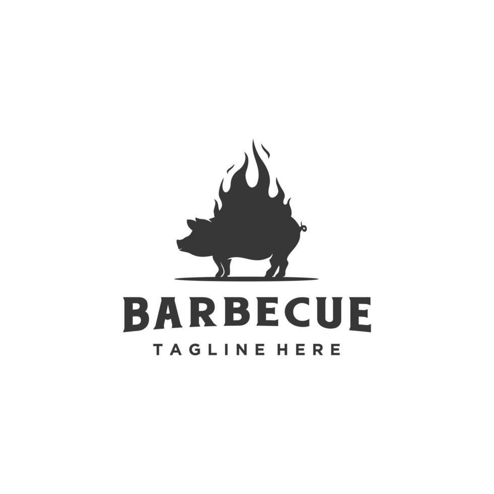 bbq grill gegrilltes schwein schwein schwein feuer flamme silhouette logo design inspiration vektor