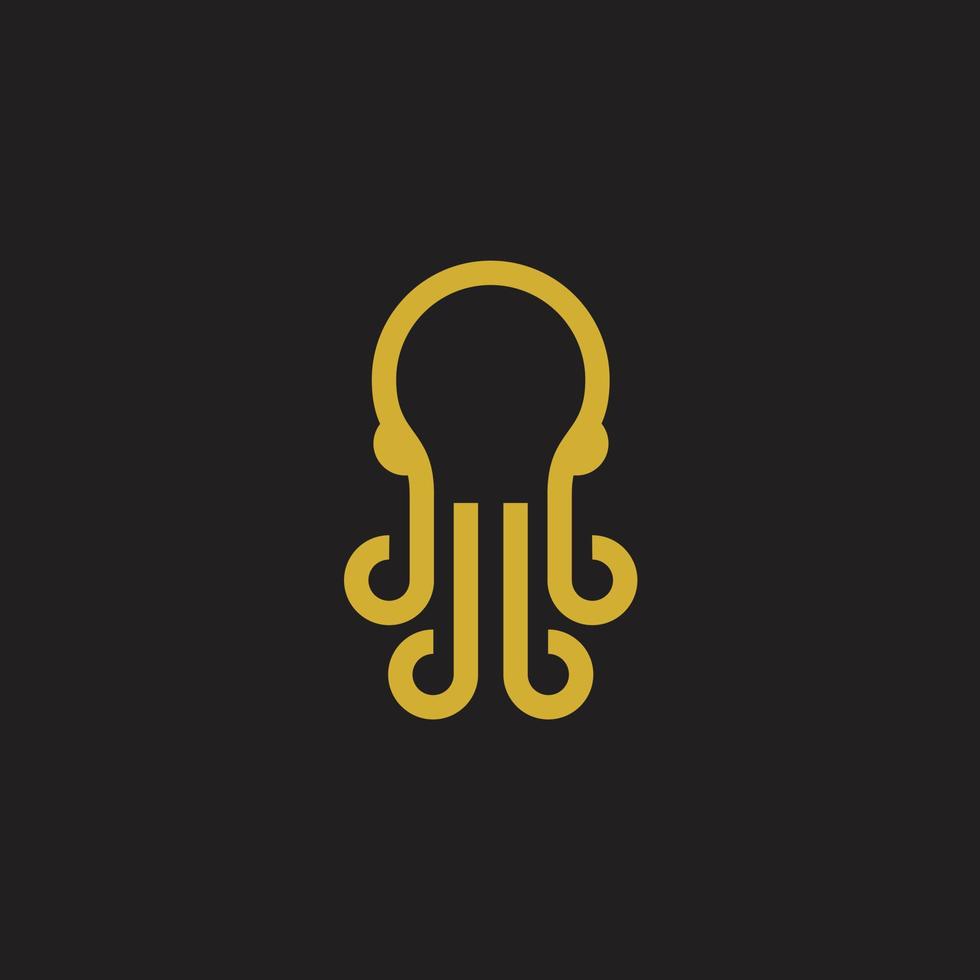 bläckfisk linje konst guld minimalistisk logotyp design ikon vektor