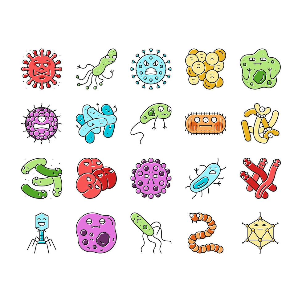 bakterie virus bakterie cell ikoner uppsättning vektor