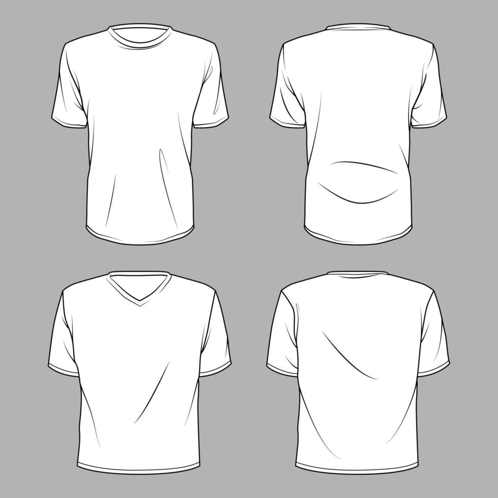 Weißes T-Shirt mit schwarzem Umriss vorne und hinten vektor