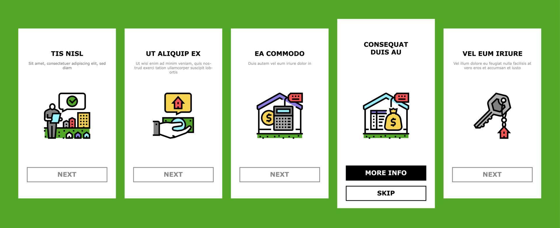 fast egendom egendom Hem hus verklig onboarding ikoner uppsättning vektor