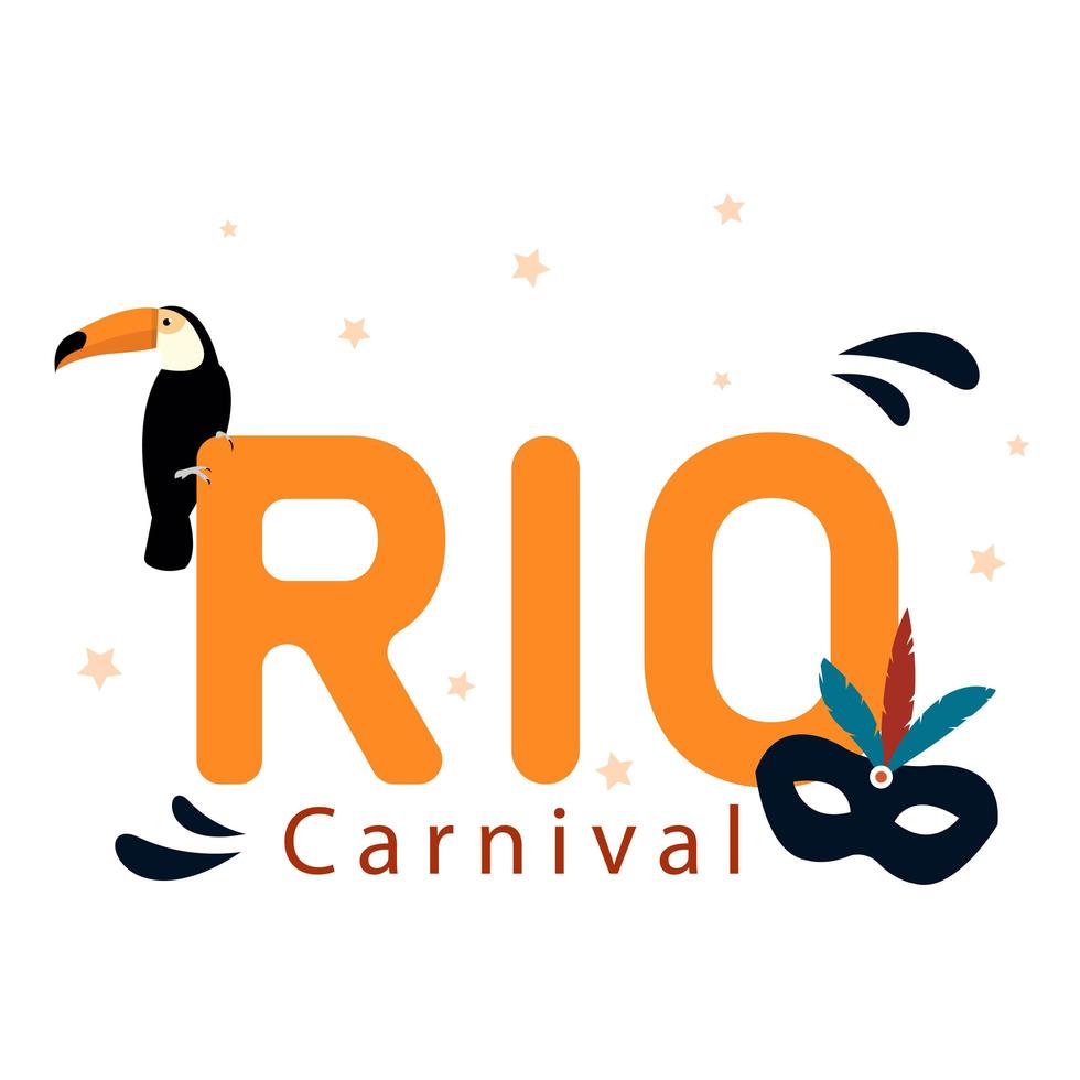 rio karneval. brasiliansk karneval med toco-tukan och mask vektor