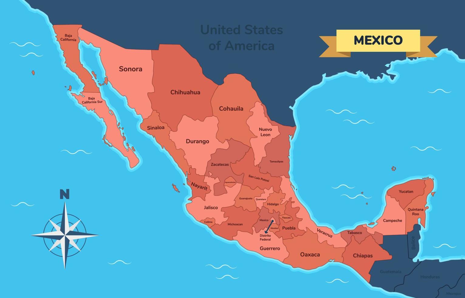 Karta av mexico med stad vektor