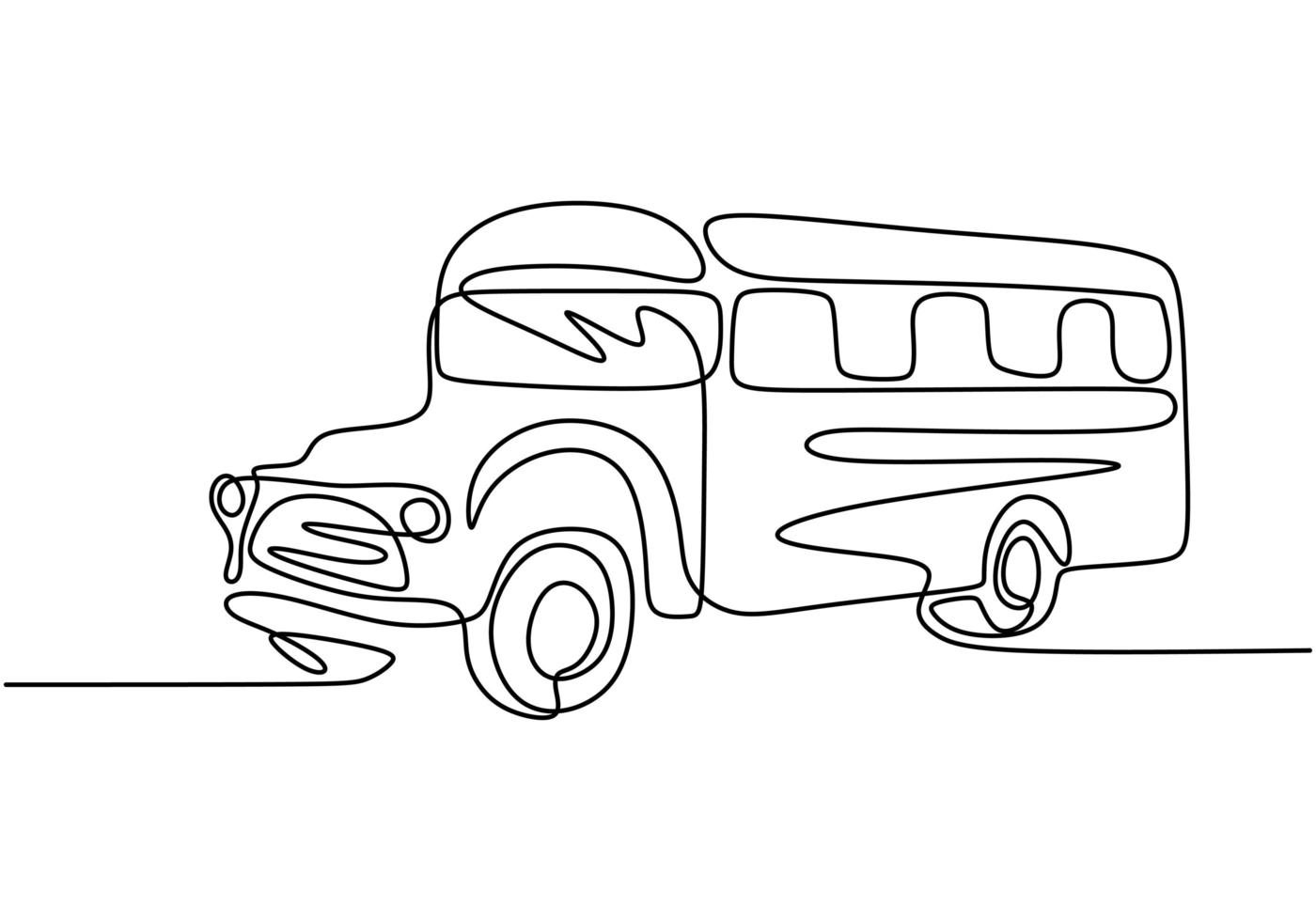 Schulbus, eine Strichzeichnung. Kontinuierliche Einzelhand des Fahrzeugs, die regelmäßig zum Transport von Schülern verwendet wird. vektor
