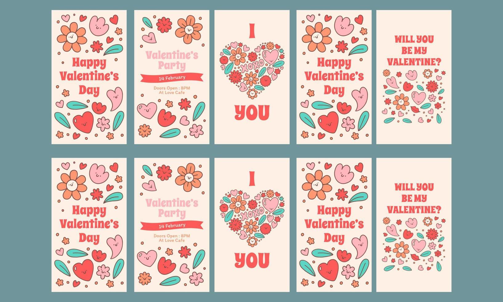 Lycklig valentine dag social media berättelser vektor platt design