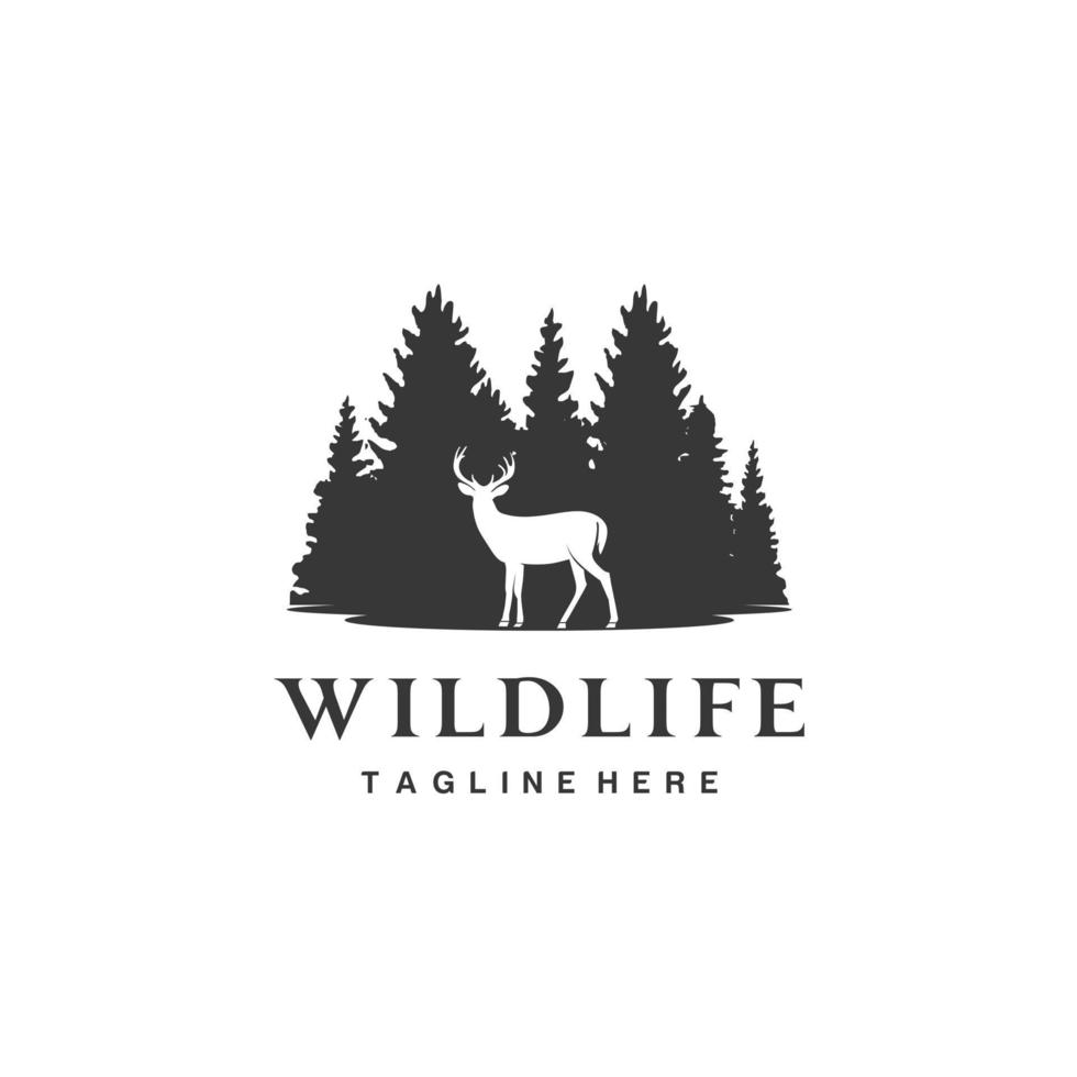 hirsch tanne nadelkiefer immergrüner wald baum wild lebende tiere logo design vektor