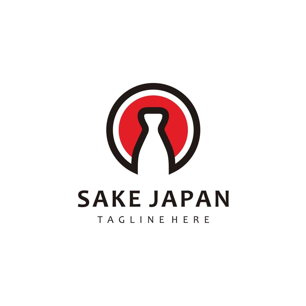 Sake-Japan-Logo-Design, für Bar und Restaurant, flacher Stil isoliert auf Sonnenhintergrund vektor