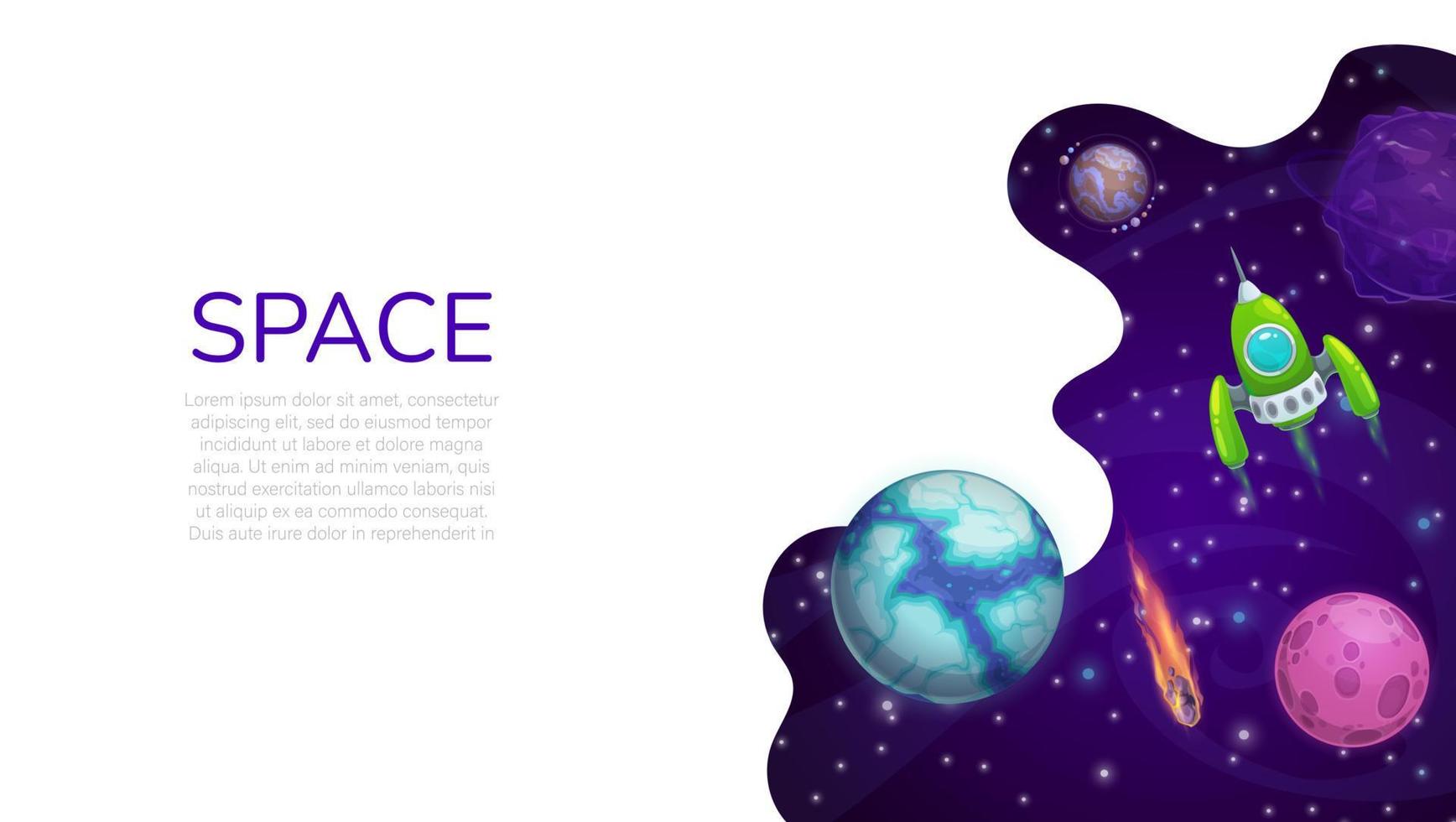 Landing-Page-Weltraum, Cartoon-Galaxie-Raumplaneten vektor