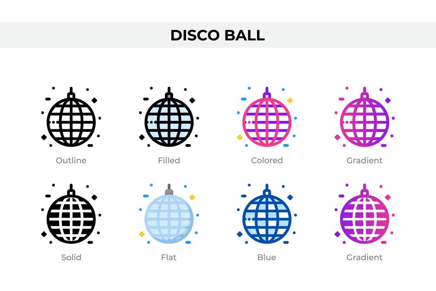 Disco-Kugel-Symbole in verschiedenen Stilen. Disco-Kugel-Symbole gesetzt. Urlaubssymbol. verschiedene stilikonen eingestellt. Vektor-Illustration vektor