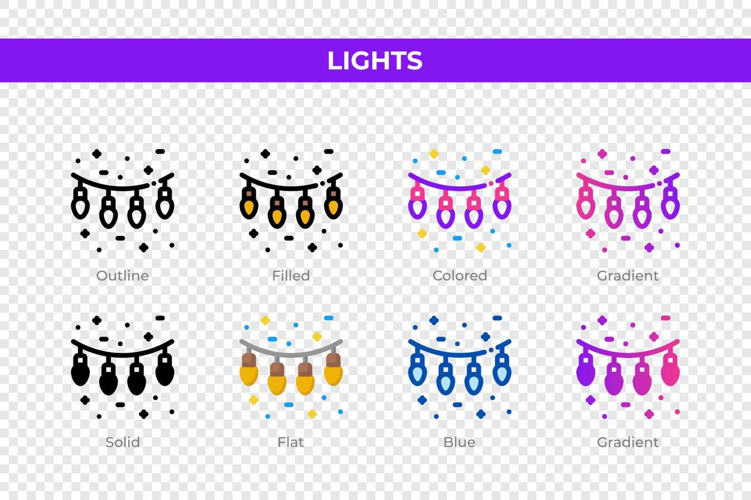 beleuchtet Symbole in verschiedenen Stilen. Lichtsymbole gesetzt. Urlaubssymbol. verschiedene stilikonen eingestellt. Vektor-Illustration vektor