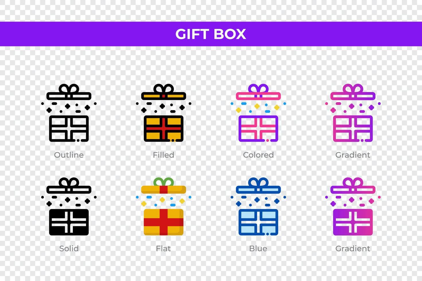 Geschenkbox-Symbole in verschiedenen Stilen. Geschenkbox-Symbole gesetzt. Urlaubssymbol. verschiedene stilikonen eingestellt. Vektor-Illustration vektor
