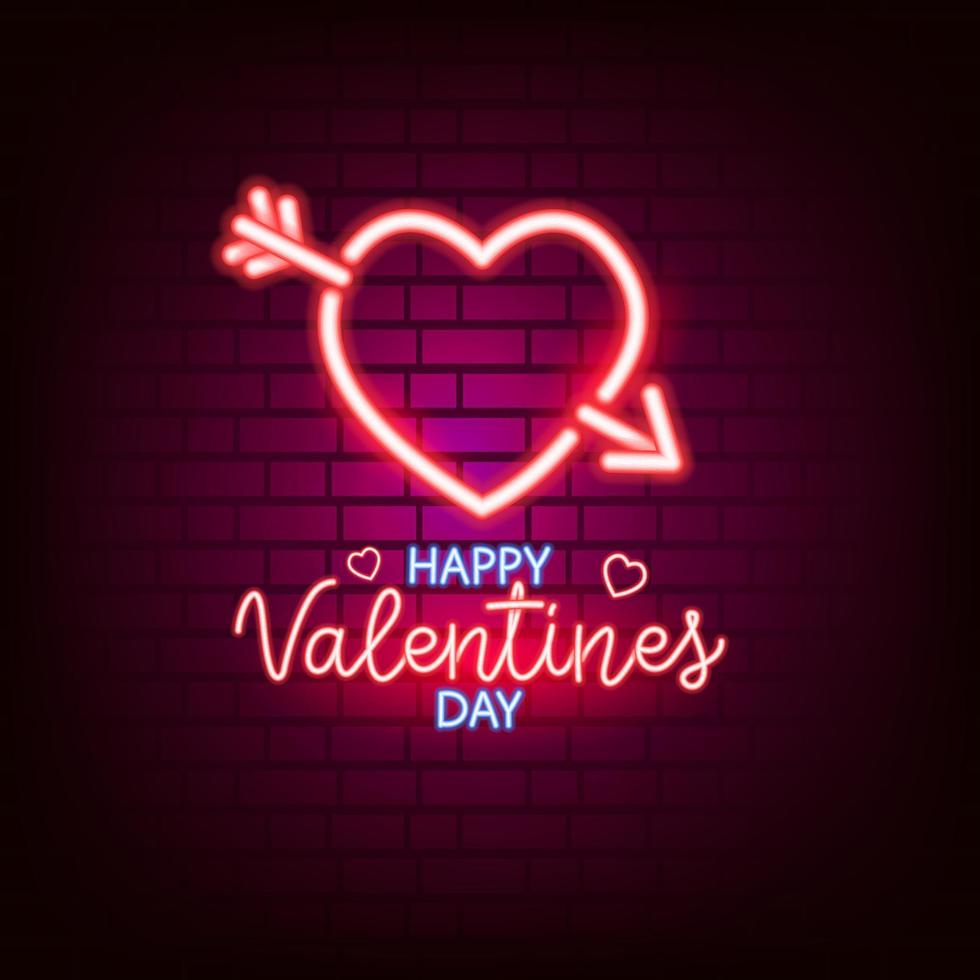 Neonschild. Valentinstag. ein Urlaub für alle Verliebten. leuchtender Text. Gestaltungselement auf dunklem Hintergrund für Ihre Postkarte oder Ihr Banner. vektor