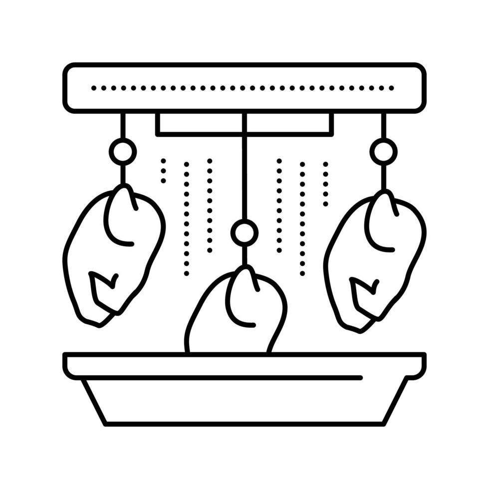 Hühnerkadaver in der Fabrik Waschmaschine Linie Symbol Vektor Illustration